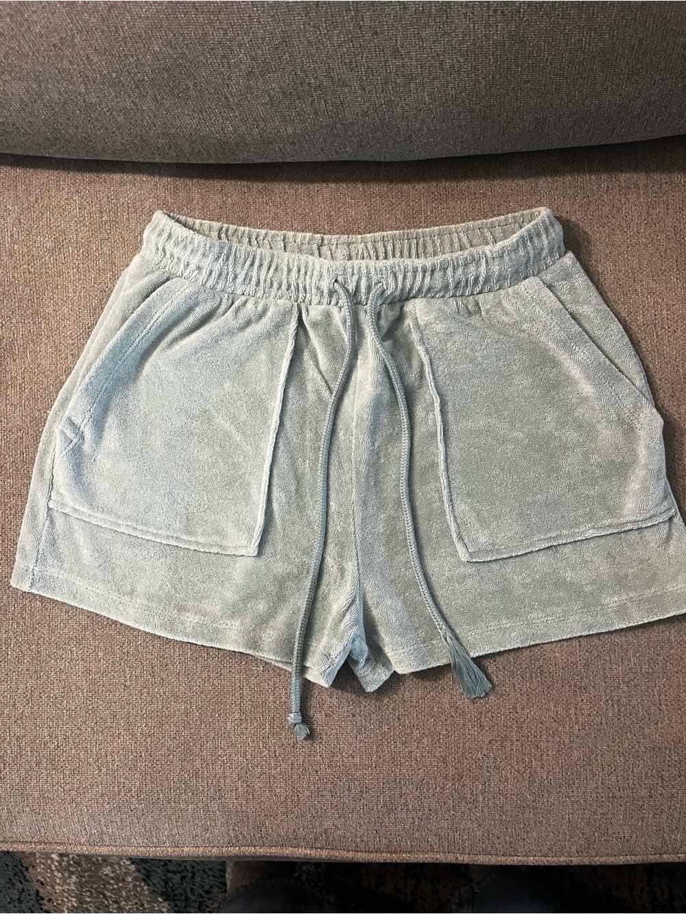 ZARA Terry Cloth Drawstring Shorts - Light Blue